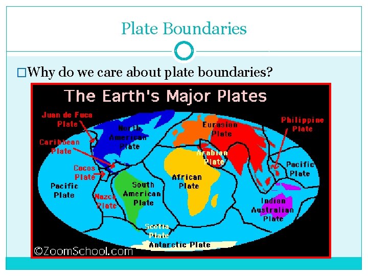 Plate Boundaries �Why do we care about plate boundaries? Plate Boundaries �Why do we care about plate boundaries?