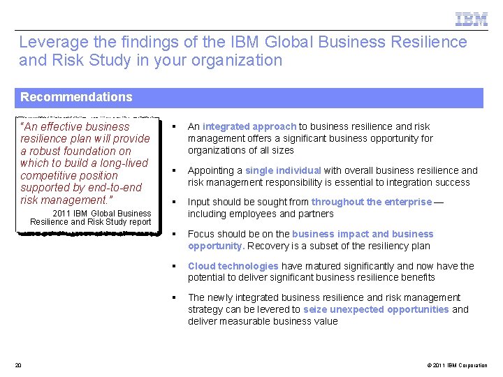 Leverage the findings of the IBM Global Business Resilience and Risk Study in your