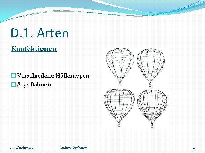 D. 1. Arten Konfektionen �Verschiedene Hüllentypen � 8 -32 Bahnen 07. Oktober 2011 Andrea