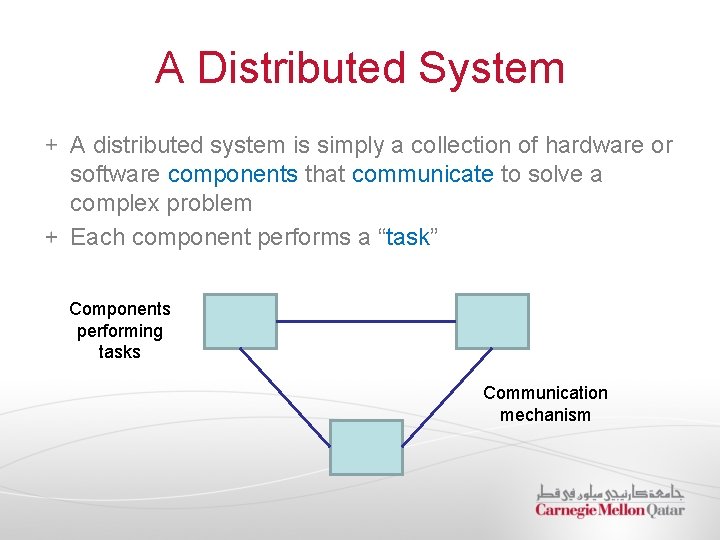 A Distributed System A distributed system is simply a collection of hardware or software