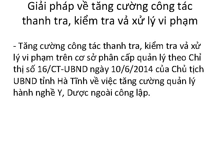 Giải pháp về tăng cường công tác thanh tra, kiểm tra vả xử lý