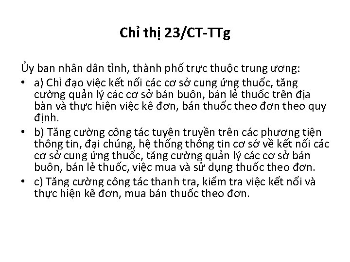 Chỉ thị 23/CT-TTg Ủy ban nhân dân tỉnh, thành phố trực thuộc trung ương: