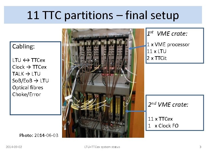 11 TTC partitions – final setup 1 st VME crate: 1 x VME processor