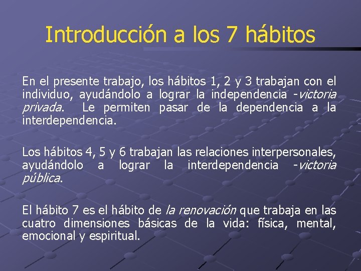 Introducción a los 7 hábitos En el presente trabajo, los hábitos 1, 2 y