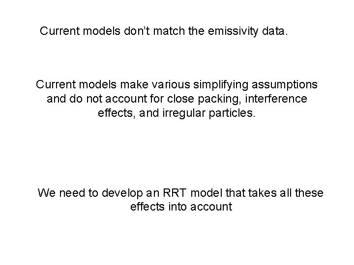 Current models don’t match the emissivity data. Current models make various simplifying assumptions and