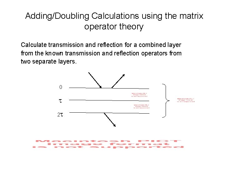 Adding/Doubling Calculations using the matrix operator theory Calculate transmission and reflection for a combined