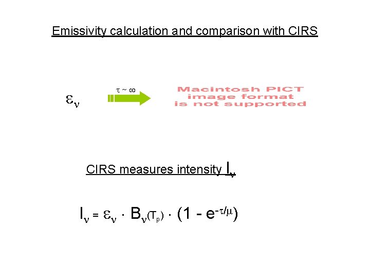 Emissivity calculation and comparison with CIRS ~ CIRS measures intensity I I = B