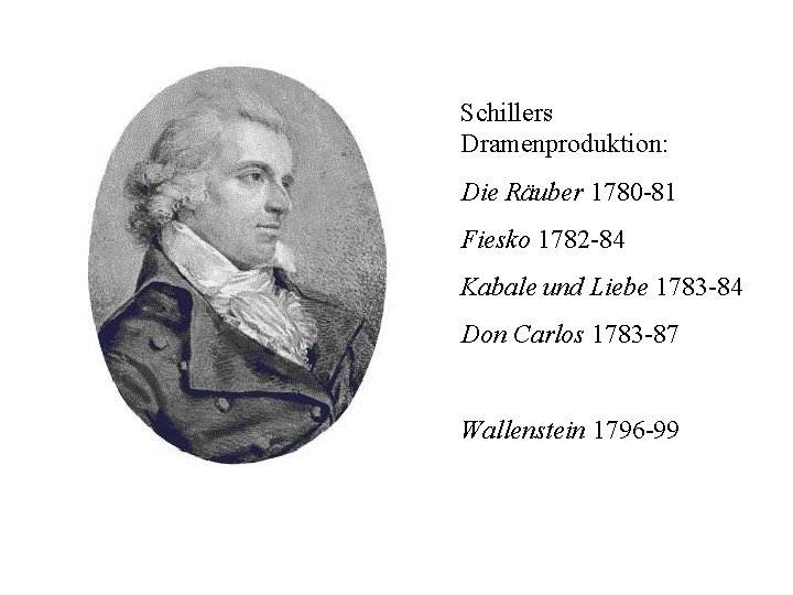 Schillers Dramenproduktion: Die Räuber 1780 -81 Fiesko 1782 -84 Kabale und Liebe 1783 -84