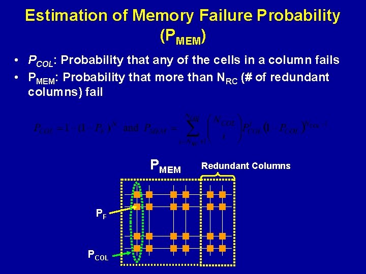 Estimation of Memory Failure Probability (PMEM) • PCOL: Probability that any of the cells