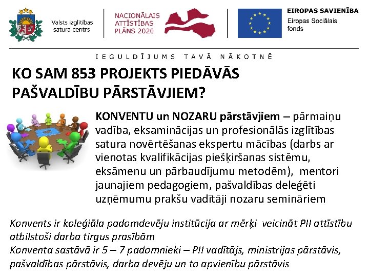 KO SAM 853 PROJEKTS PIEDĀVĀS PAŠVALDĪBU PĀRSTĀVJIEM? KONVENTU un NOZARU pārstāvjiem – pārmaiņu vadība,