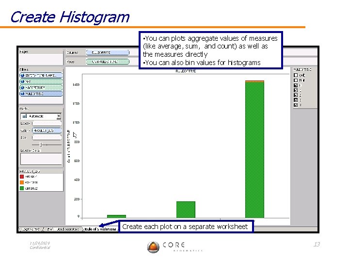 Create Histogram • You can plots aggregate values of measures (like average, sum, and