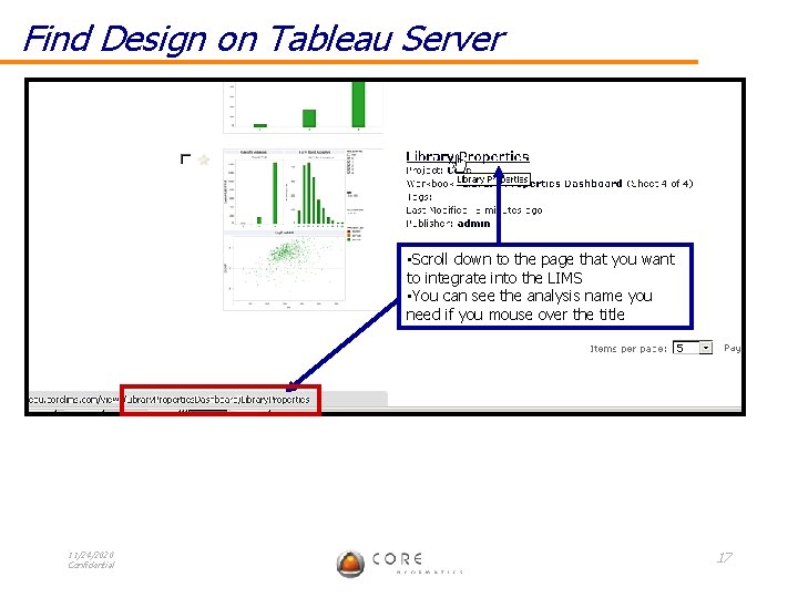 Find Design on Tableau Server • Scroll down to the page that you want