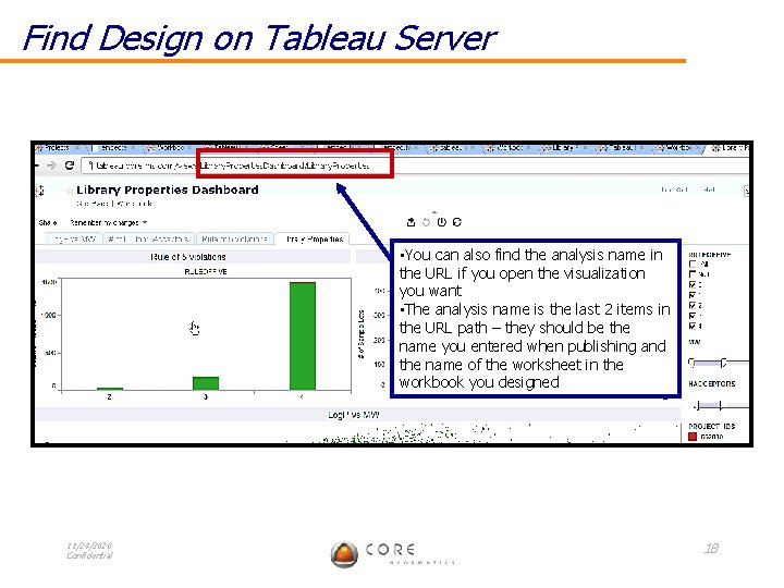 Find Design on Tableau Server • You can also find the analysis name in