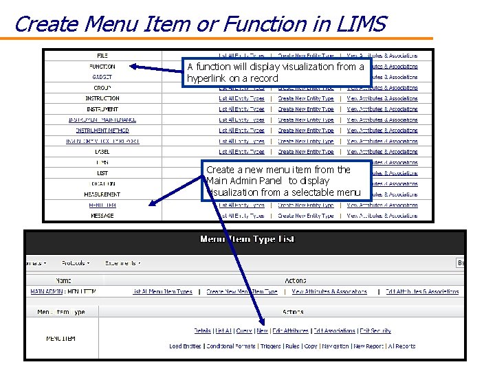 Create Menu Item or Function in LIMS A function will display visualization from a