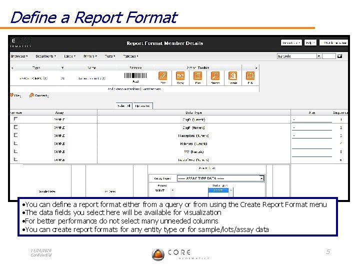 Define a Report Format • You can define a report format either from a