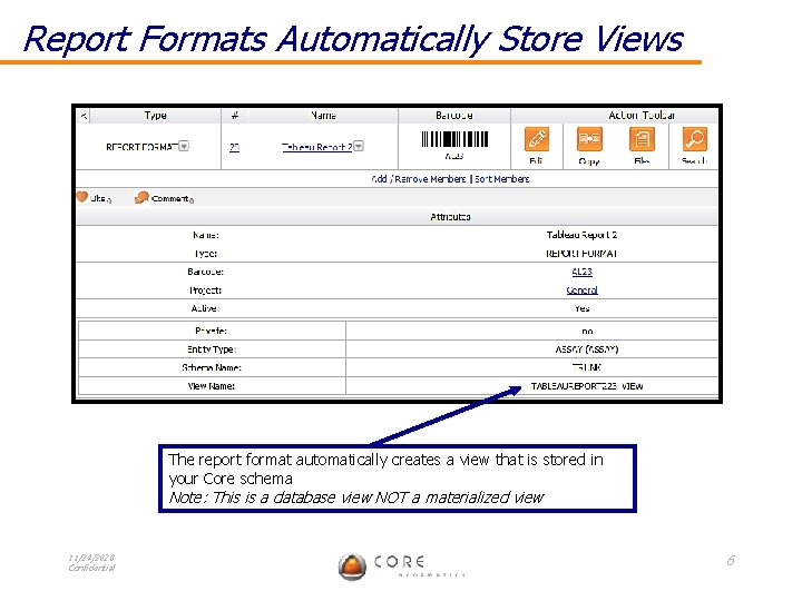 Report Formats Automatically Store Views The report format automatically creates a view that is
