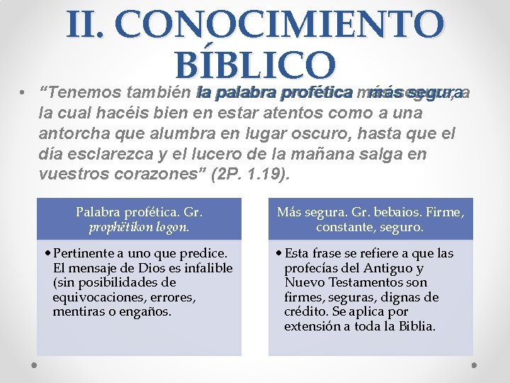  • II. CONOCIMIENTO BÍBLICO mássegura, seguraa “Tenemos también la palabra profética más la