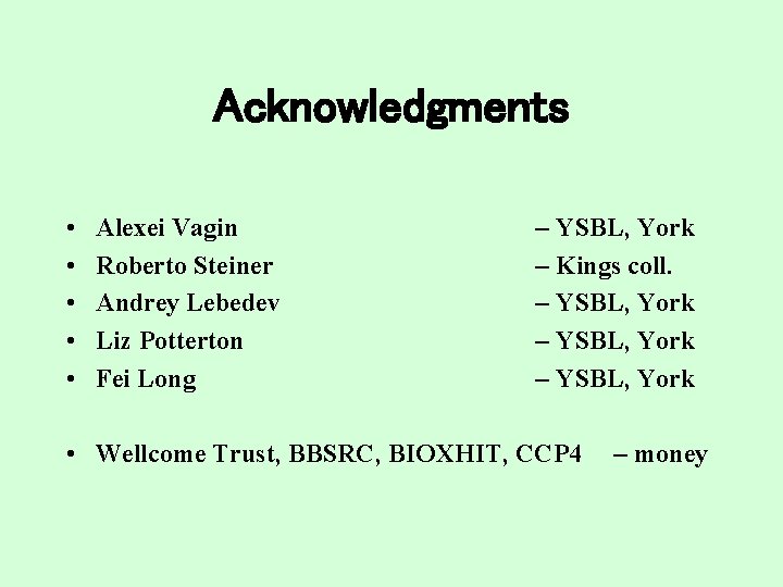 Acknowledgments • • • Alexei Vagin Roberto Steiner Andrey Lebedev Liz Potterton Fei Long
