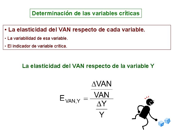 Determinación de las variables críticas • La elasticidad del VAN respecto de cada variable.