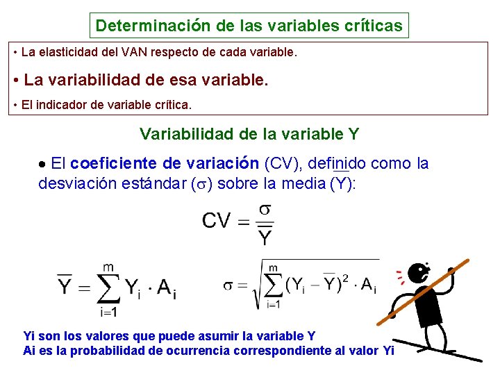 Determinación de las variables críticas • La elasticidad del VAN respecto de cada variable.