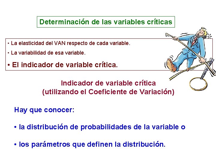 Determinación de las variables críticas • La elasticidad del VAN respecto de cada variable.