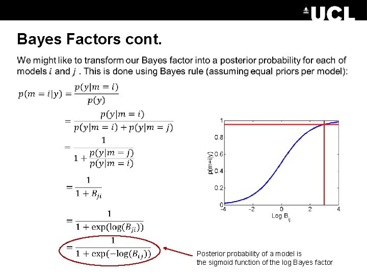 Bayes Factors cont. • Posterior probability of a model is the sigmoid function of