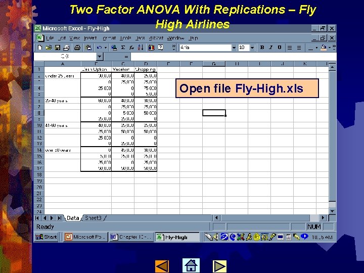 Two Factor ANOVA With Replications – Fly High Airlines Open file Fly-High. xls 