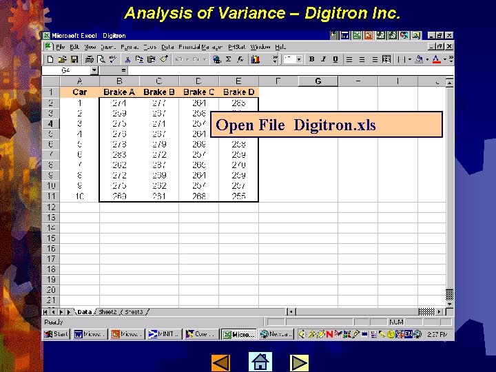 Analysis of Variance – Digitron Inc. Open File Digitron. xls 