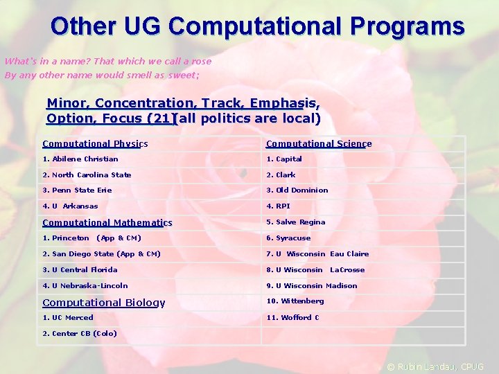 Other UG Computational Programs What's in a name? That which we call a rose