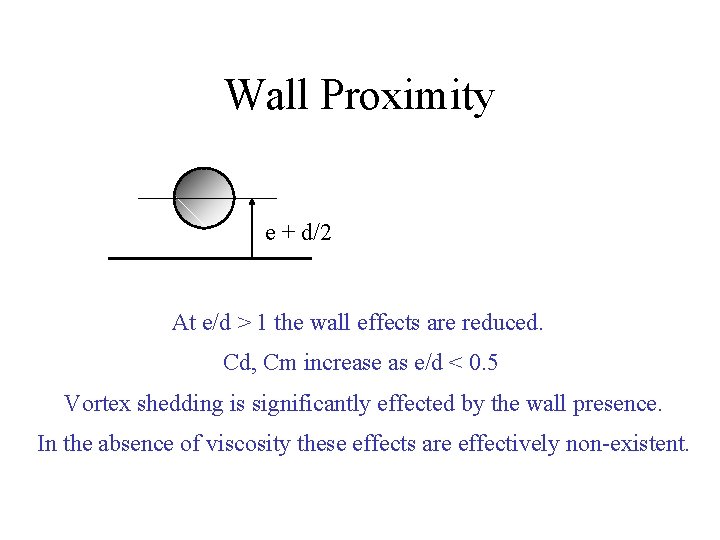 Wall Proximity e + d/2 At e/d > 1 the wall effects are reduced.
