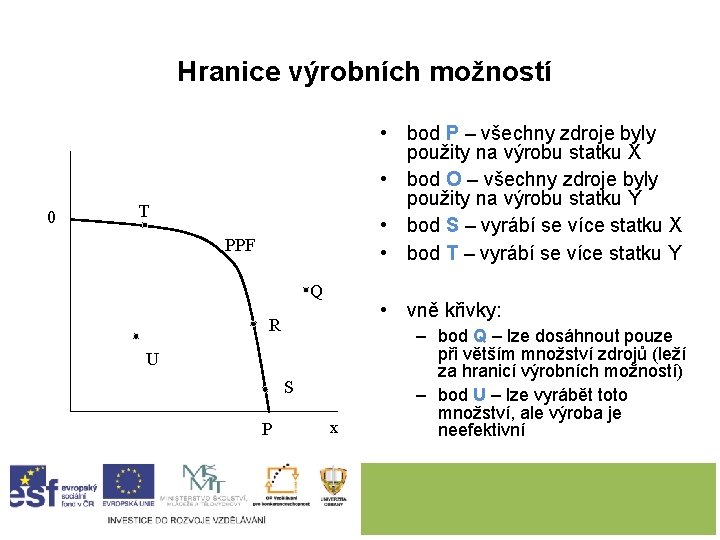  Hranice výrobních možností 0 • bod P – všechny zdroje byly použity na