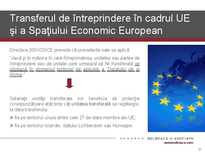 Transferul de întreprindere în cadrul UE şi a Spaţiului Economic European Directiva 2001/23/CE prevede