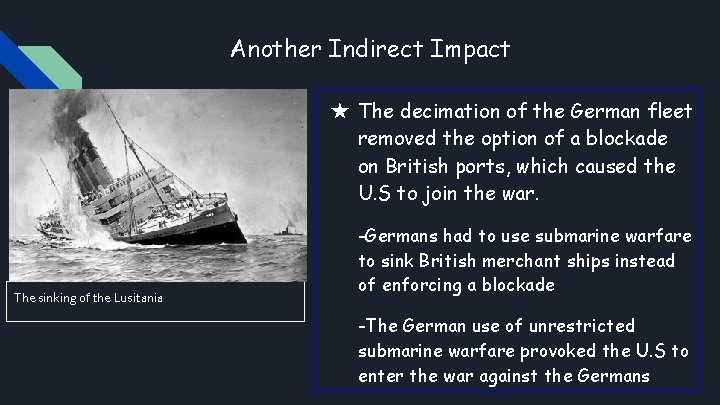 Another Indirect Impact ★ The decimation of the German fleet removed the option of