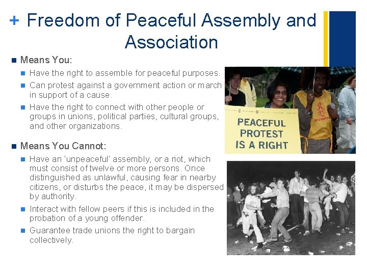 + Freedom of Peaceful Assembly and Association n Means You: n n Have the