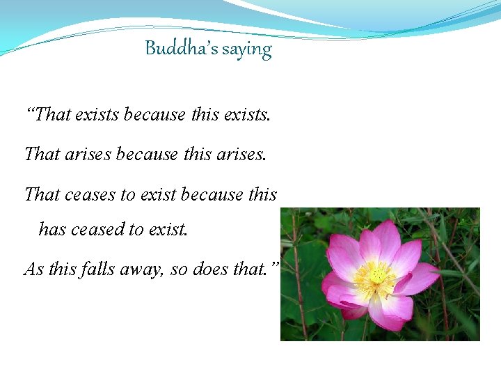 Buddha’s saying “That exists because this exists. That arises because this arises. That ceases