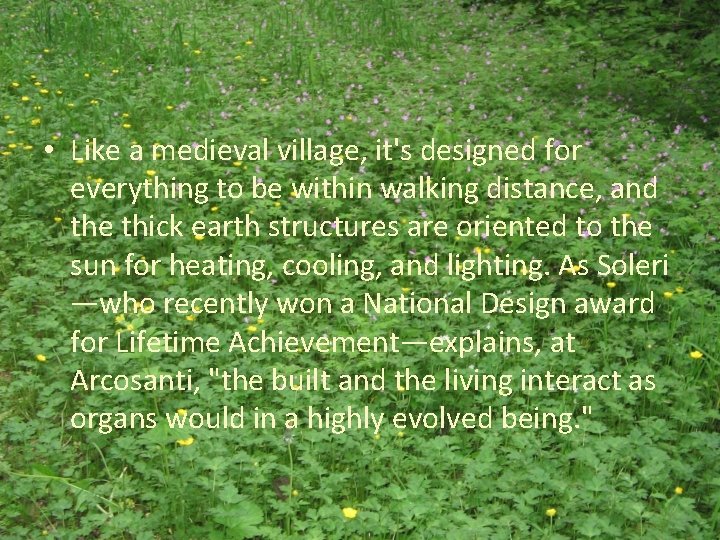  • Like a medieval village, it's designed for everything to be within walking
