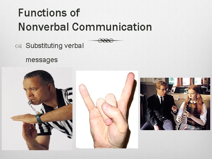 Functions of Nonverbal Communication Substituting verbal messages 