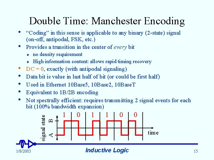 Double Time: Manchester Encoding • • “Coding” in this sense is applicable to any