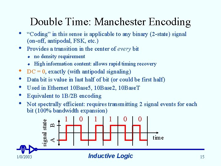 Double Time: Manchester Encoding • • “Coding” in this sense is applicable to any Double Time: Manchester Encoding • • “Coding” in this sense is applicable to any