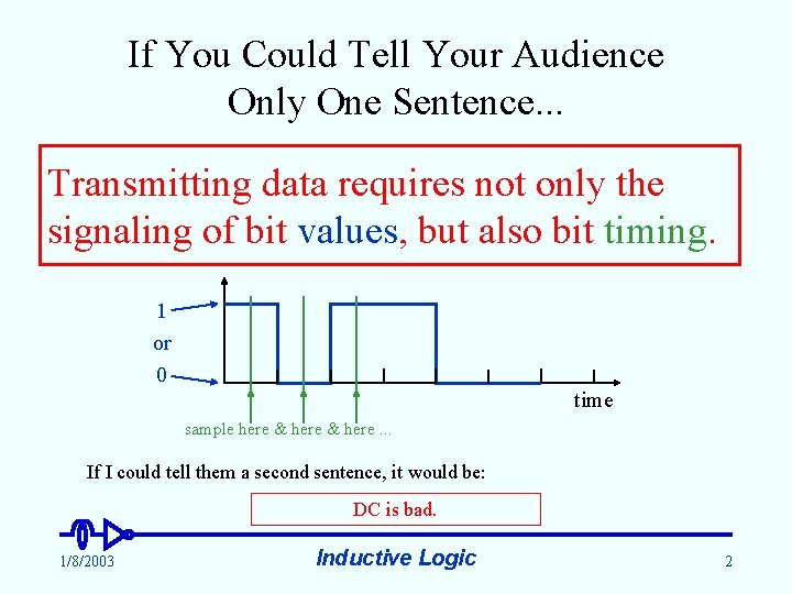 If You Could Tell Your Audience Only One Sentence. . . Transmitting data requires