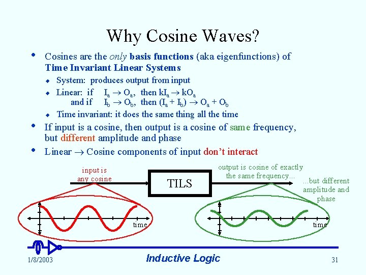 Why Cosine Waves? • Cosines are the only basis functions (aka eigenfunctions) of Time