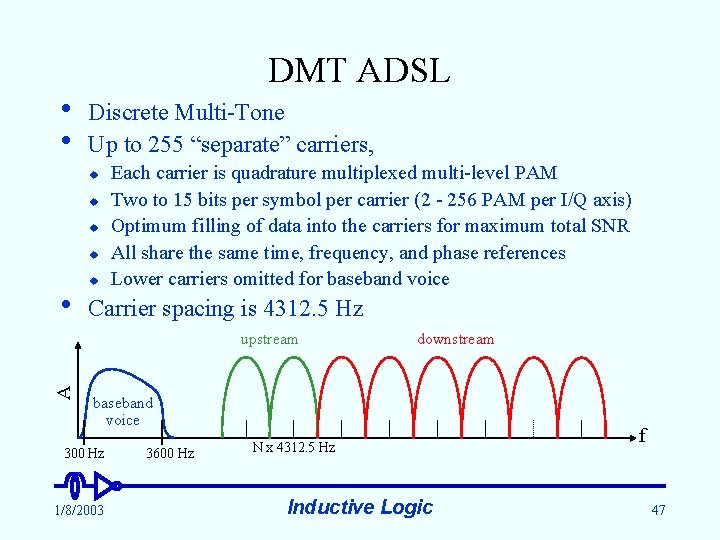 DMT ADSL • • Discrete Multi-Tone Up to 255 “separate” carriers, u u •
