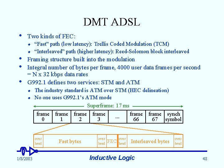 DMT ADSL • Two kinds of FEC: u • • • u “Fast” path