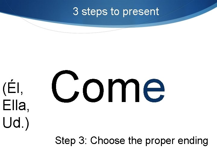 3 steps to present (Él, Ella, Ud. ) Come Step 3: Choose the proper