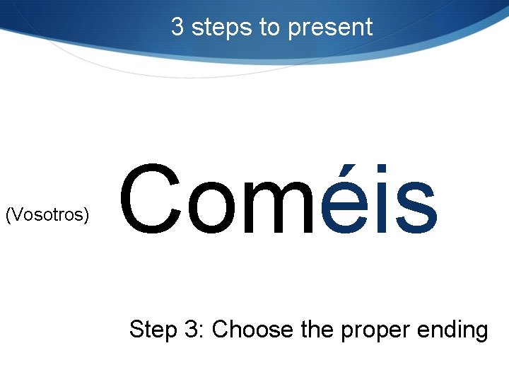 3 steps to present (Vosotros) Coméis Step 3: Choose the proper ending 