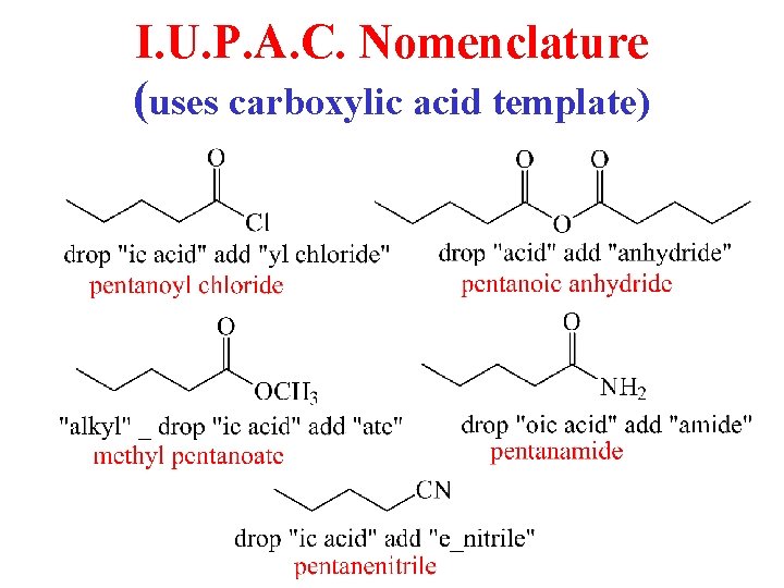 I. U. P. A. C. Nomenclature (uses carboxylic acid template) 
