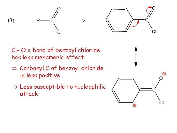 C – O bond of benzoyl chloride has less mesomeric effect Carbonyl C of