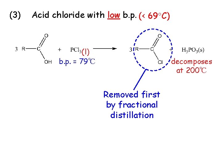 (3) Acid chloride with low b. p. (< 69 C) (l) b. p. =