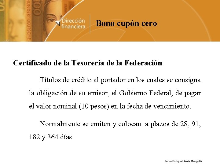 Bono cupón cero Certificado de la Tesorería de la Federación Títulos de crédito al