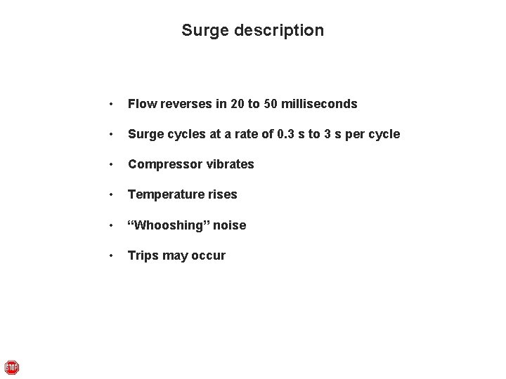 Surge description • Flow reverses in 20 to 50 milliseconds • Surge cycles at